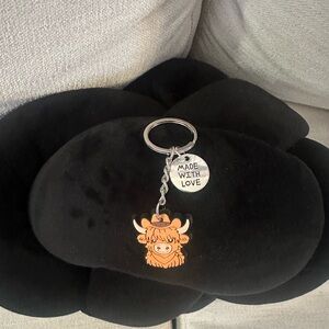 Black Plush Keychain with Cute Cow Charm